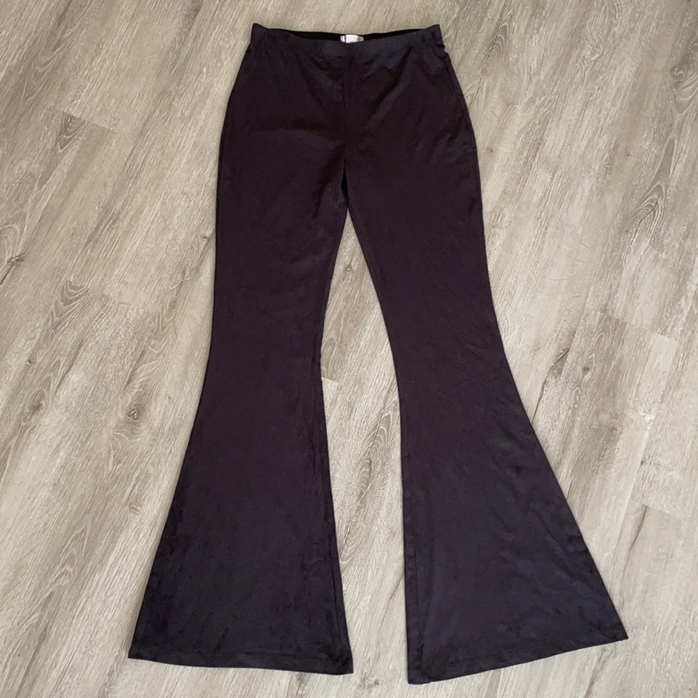 Suede black bell bottom pants